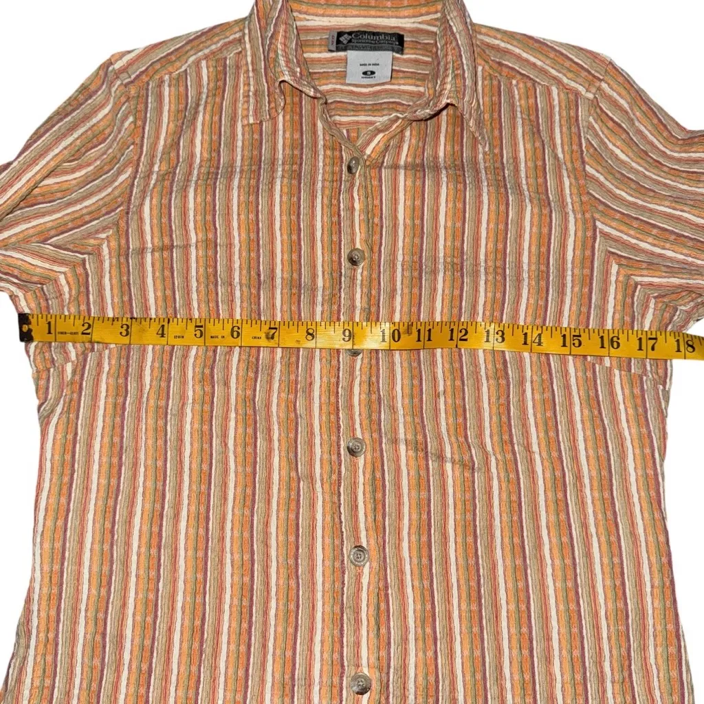 Columbia XCO Seersucker Stripe Button Up Shirt Sz S 3/4 Sleeve Orange Casual Top - Image 8