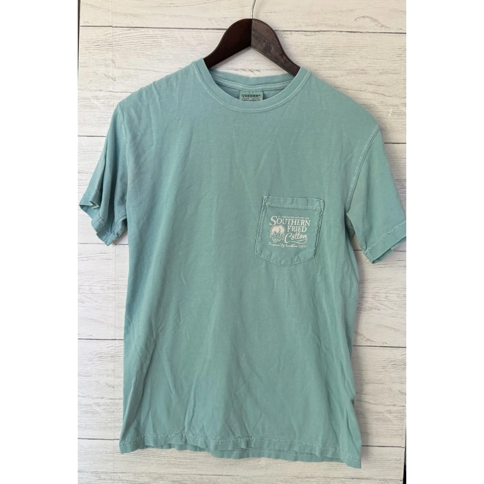 Southern Fried Cotton Pocket Sz. S Turquoise Logo T-shirt - Image 6