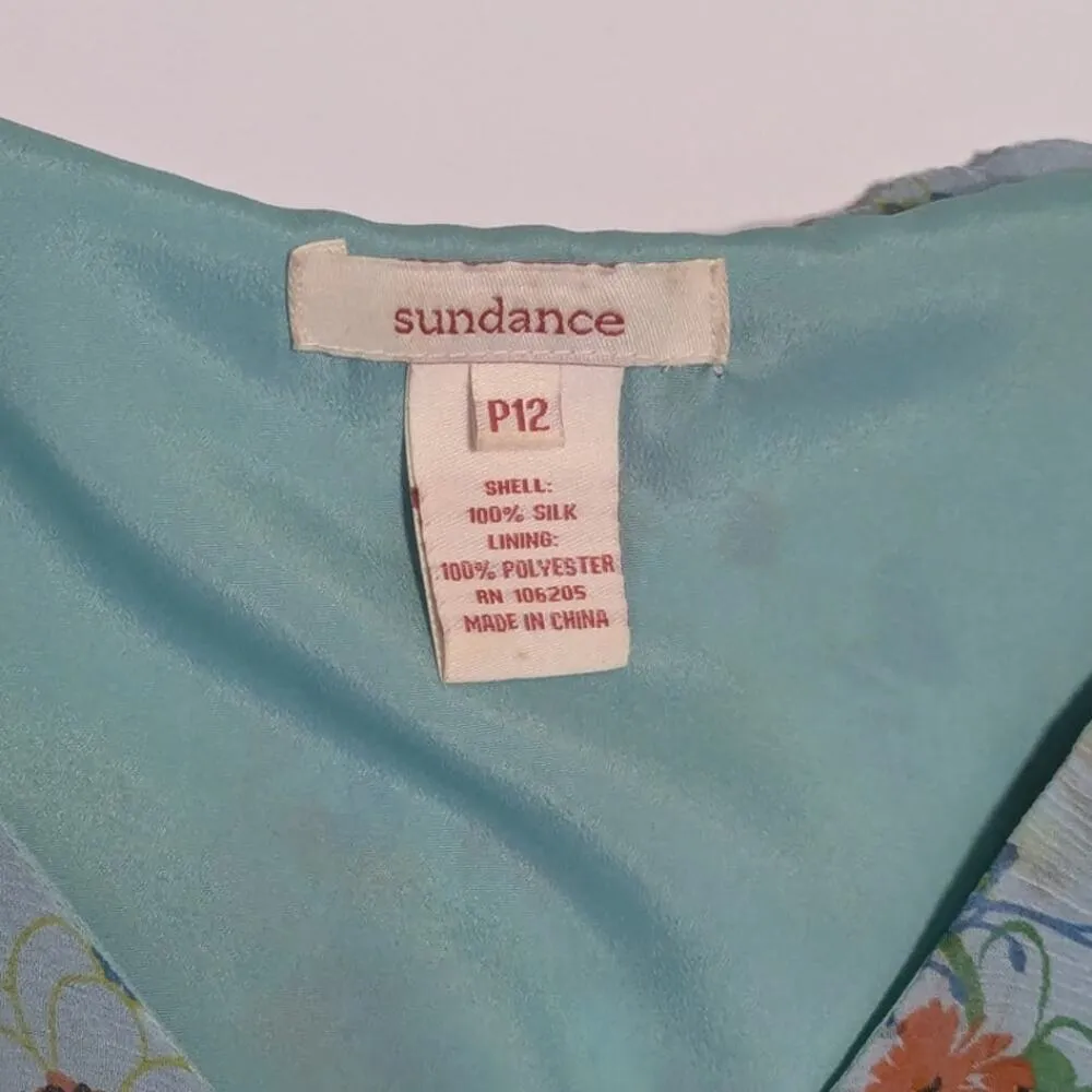 Sundance Slow Dance Silk Floral Wrap Dress Ruffle Womens 12 Petite Blue Mini - Image 3
