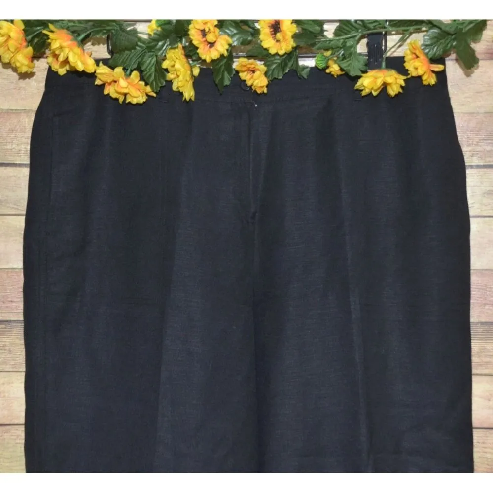 Larry Levine Black Cropped Ankle Linen Blend Pants Size 16 Casual Cargo Pocket - Image 2
