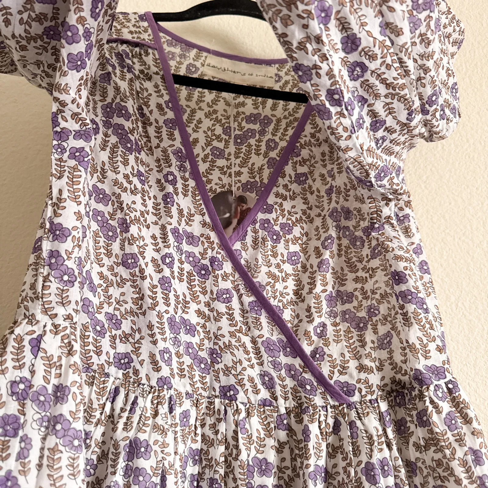 Daughters of India Binita Mini Dress Violet Floral Boho Cotton XS NWT Purple - Image 8