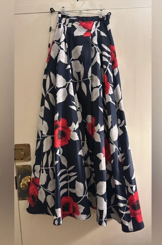 Sequin Hearts Blue Red White Floral Full Tulle Formal Maxi Skirt Size 0 - Image 4