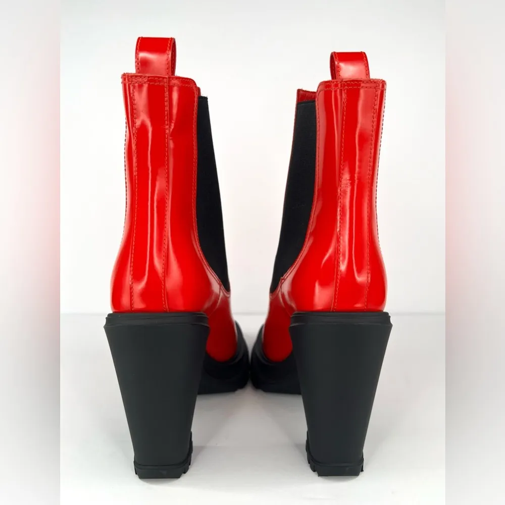 Alexander McQUEEN Tread Heeled Chelsea Red Leather Ankle Boots EU 36.5 - Image 5