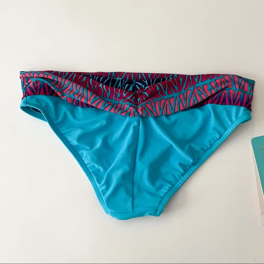 Sunsets Daybreak Turquoise Blue Fading Coral Ruching Bikini Bottoms NWT Small - Image 3