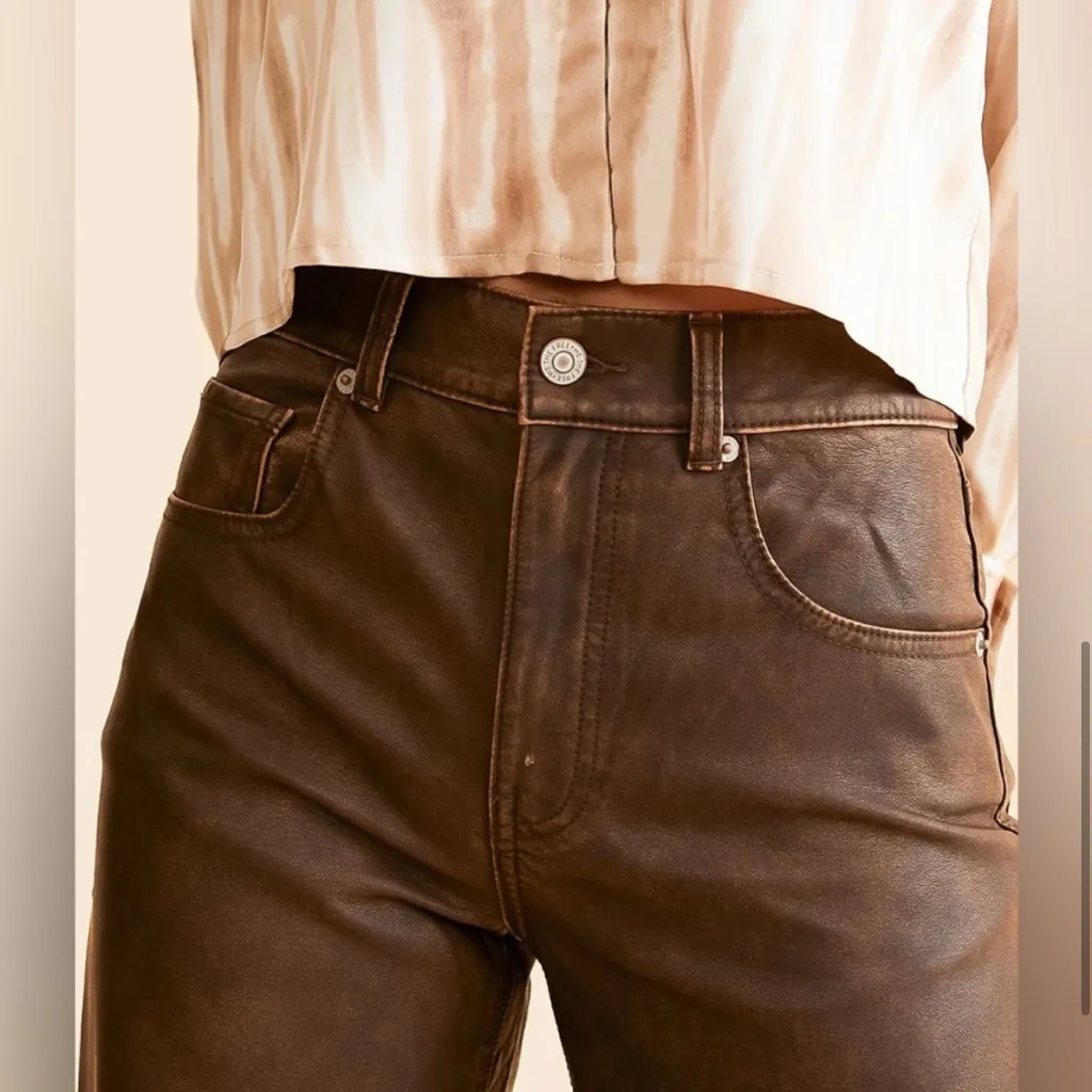 Free People Misha Faux Leather Jeans In Rusty/Brown NWT $128 - Image 6