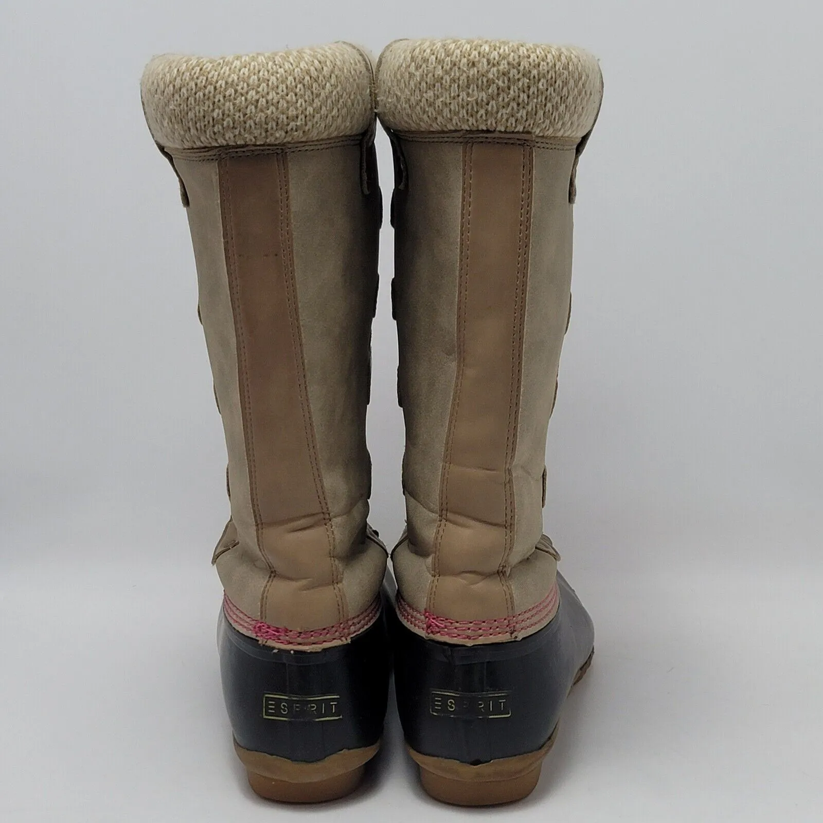 Esprit Belinda Tan Tall Lace Up Faux Fur Sock Lined Knit Cuff Duck Boots Sz 7.5M - Image 2