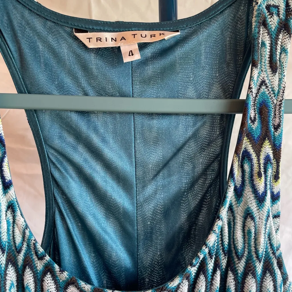 Trina Turk Teal Satin Dress - Image 3