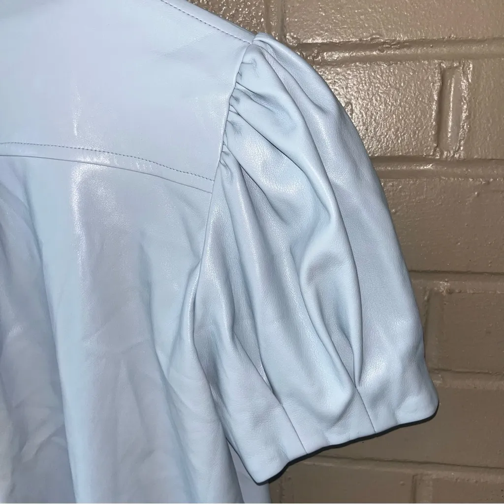 NEW DOLCE CABO Baby Blue Short Sleeve Vegan Leather Dress in Cornflower M $159 Size M - Image 9