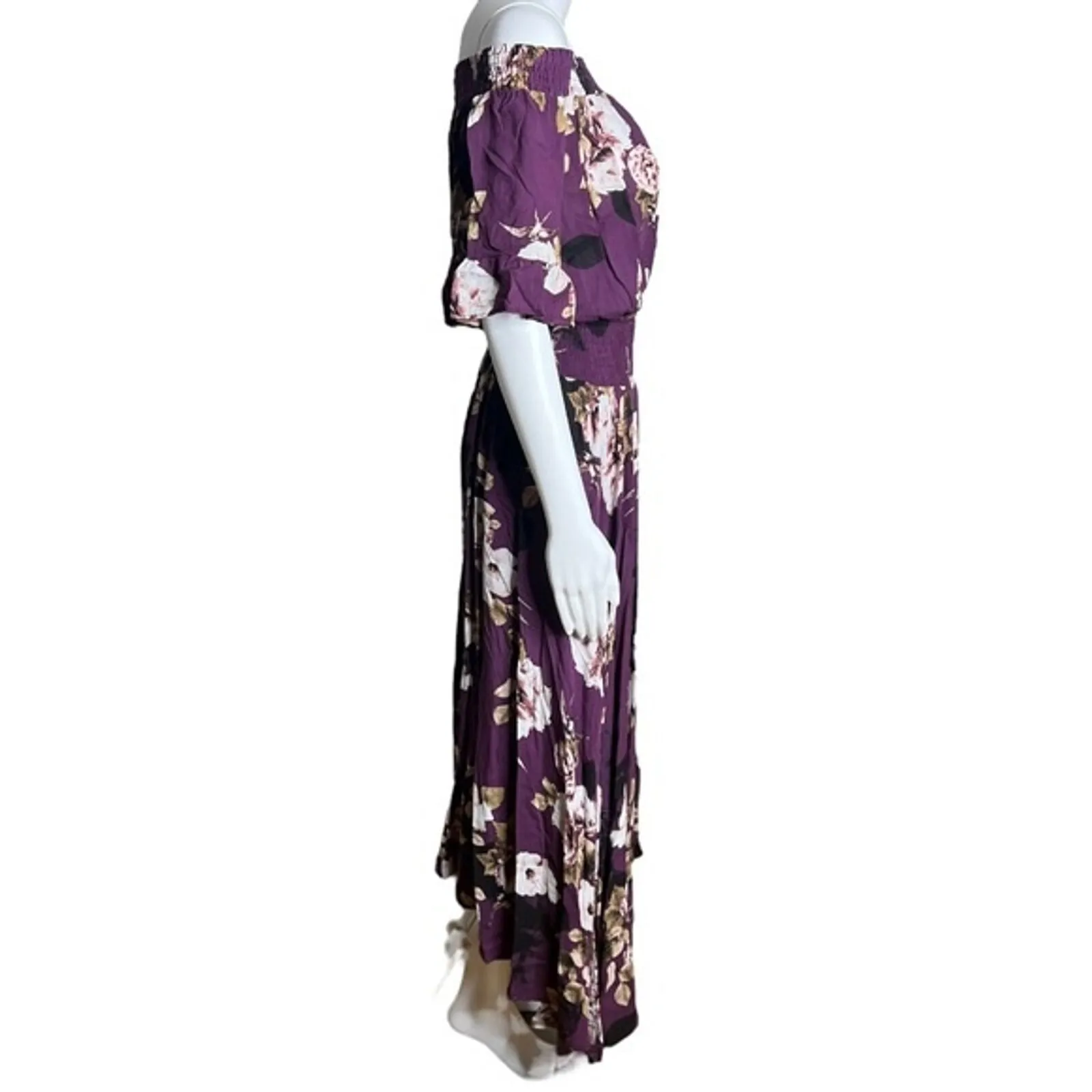 Jaase Dress Womens Small‎ Plum Skies Purple White Floral Leah Maxi Off Shoulder - Image 3