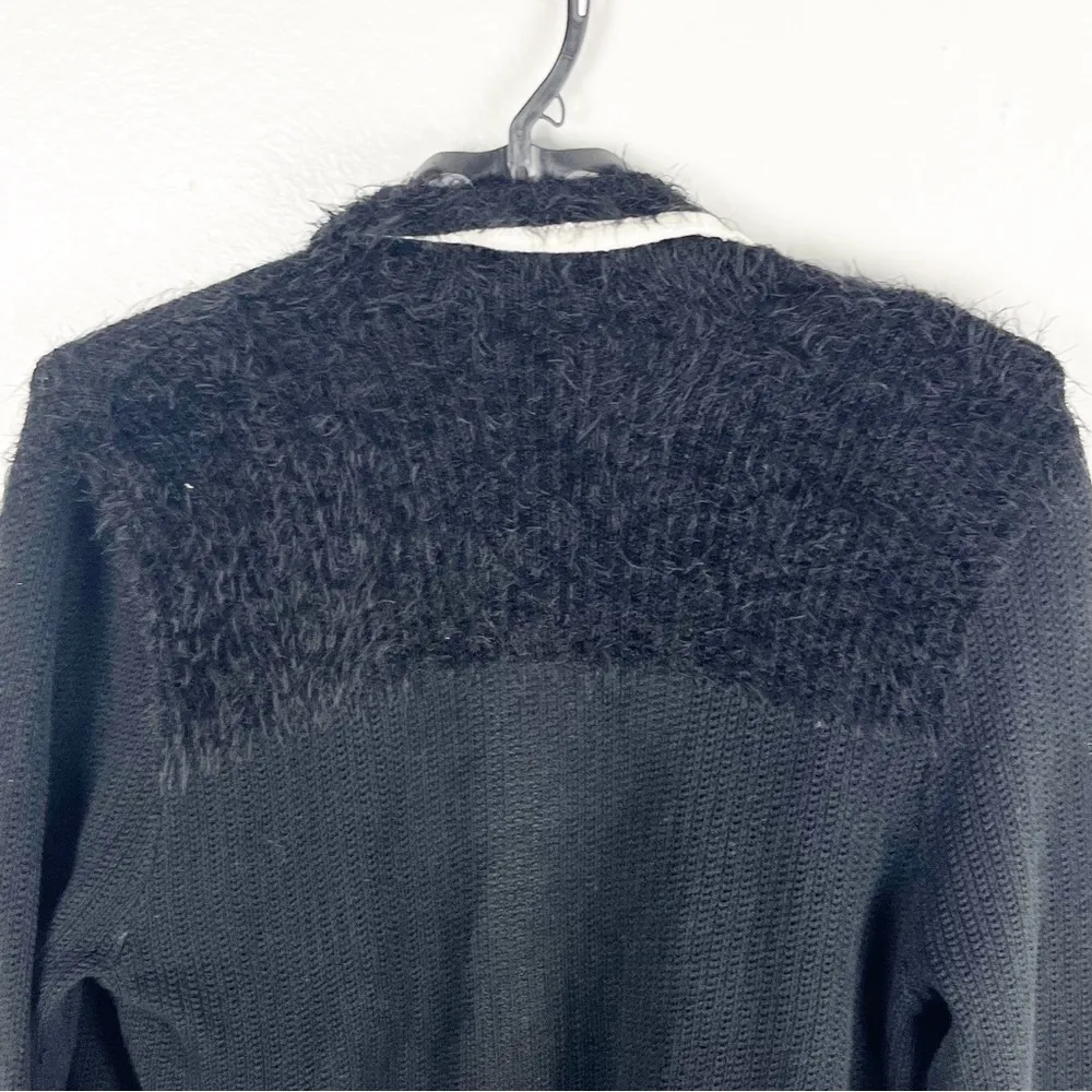 CANDIE’S Black Cropped Cozy Fuzzy Eyelash Open Knit Waterfall Cardigan, Size XL - Image 10