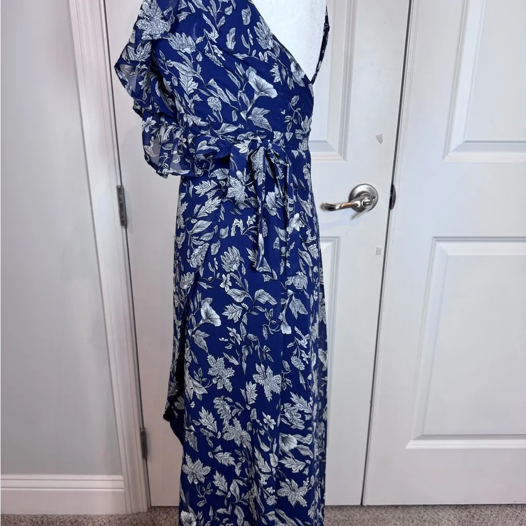BB Dakota RSVP Fairycore Coquette Floral Ruffle Wrap High-Low Maxi Dress Navy 0 - Image 6