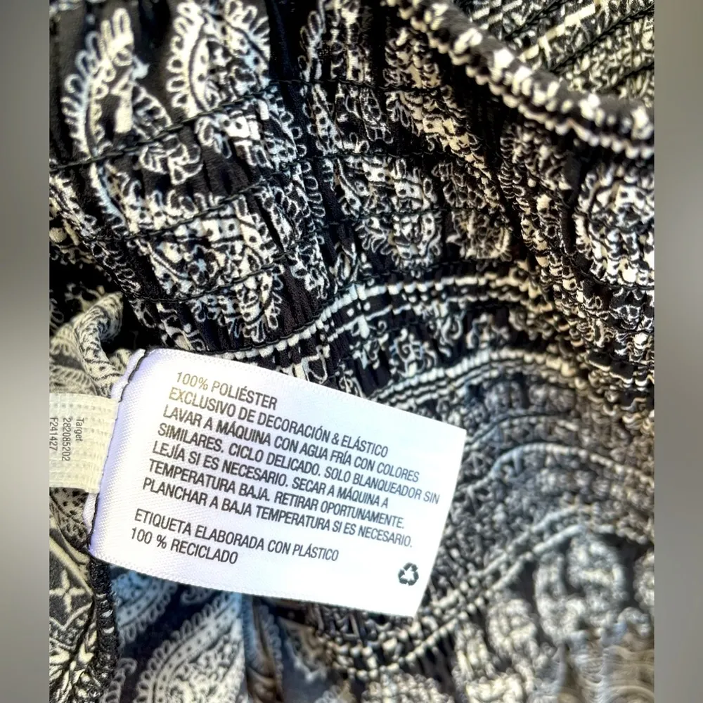 Xhilaration Dress (XS) T-Strap. Crochet T. Black w/White Geo Print. Elastic Top - Image 8