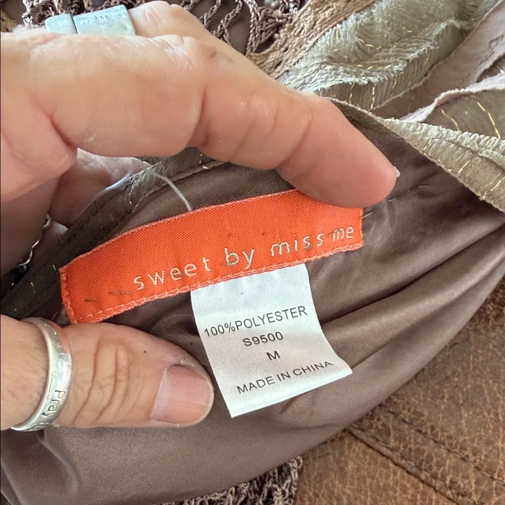 Sweet by Miss Me Tan and Brown fringe bohemian skirt with macrame details Size M - Image 4