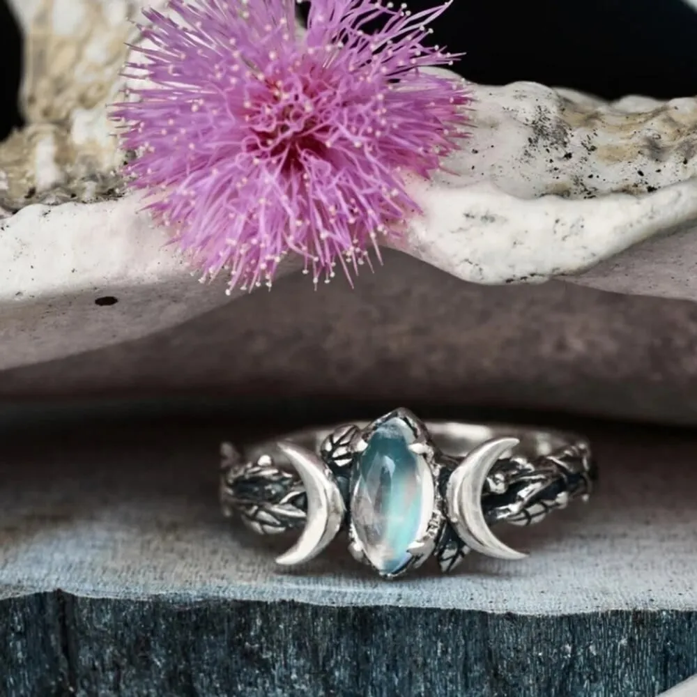 Vintage Triple Moon Crescent Band Moonlight Desing Ring Silver - Image 4