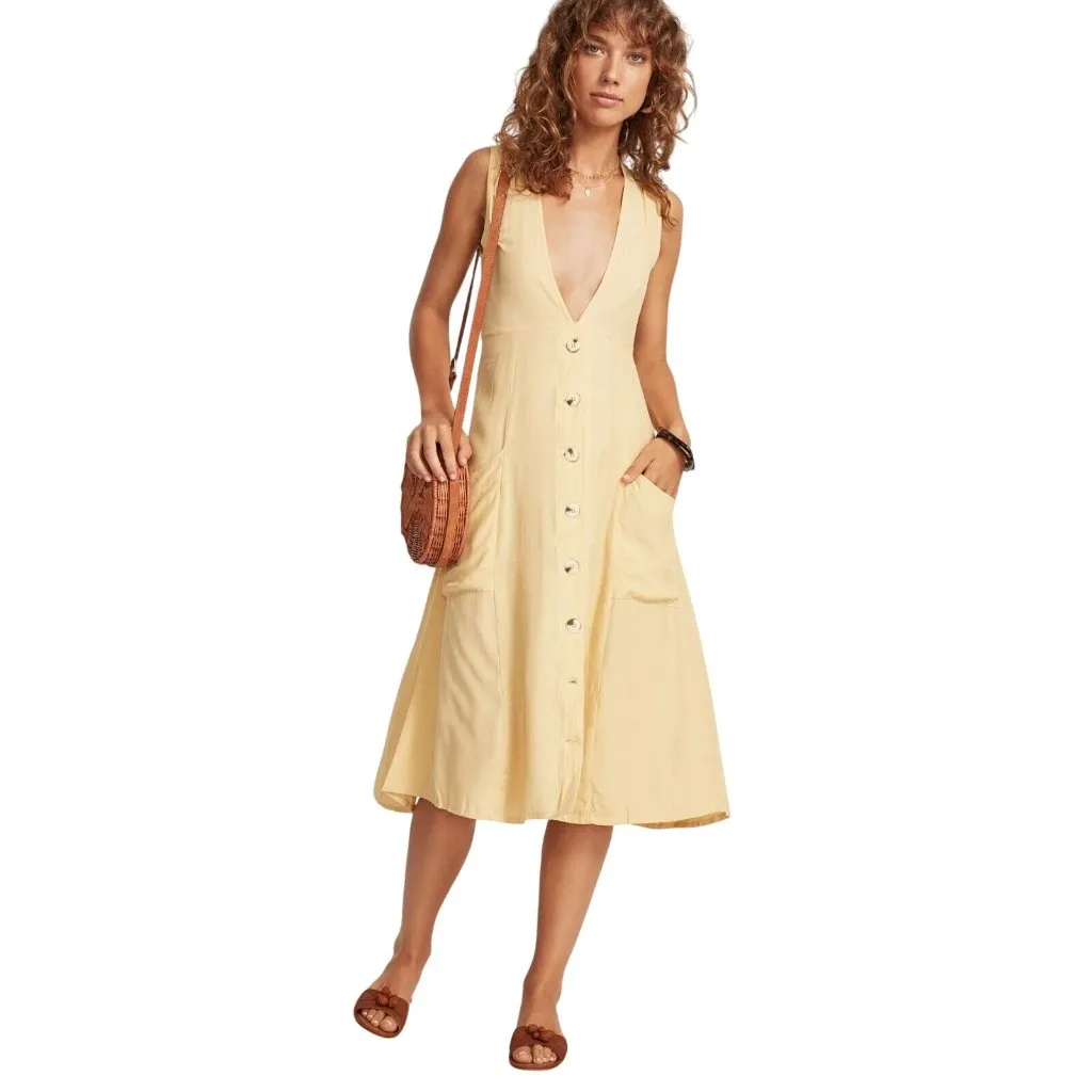 Faithfull The Brand Dress Women 4 Yellow Lemon Sorbet Blohm Midi Boho Cottage - Image 3