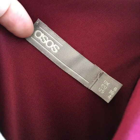 Asos Burgundy Stretch Knit Deep V-Neck Mini‎ Dress - Image 4