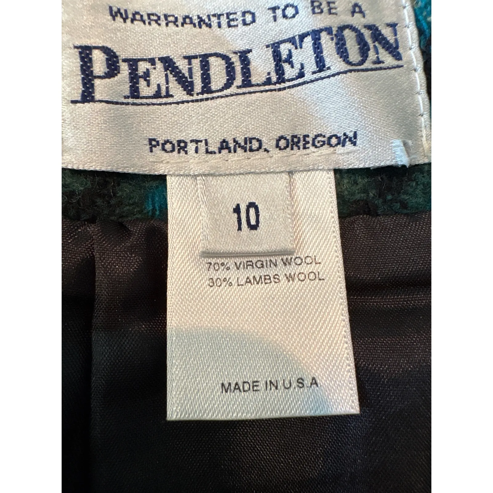 Pendleton Wool Skirt Size 10 Houndstooth Tweed Teal Black Vintage Made in USA - Image 3
