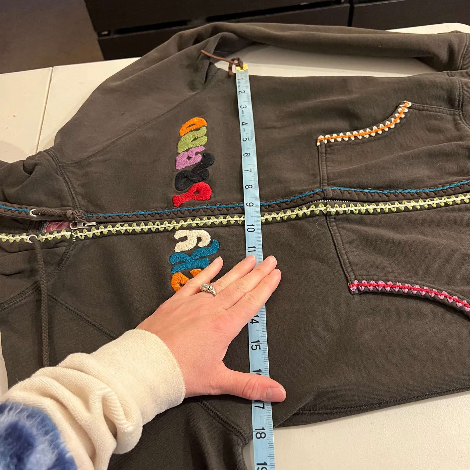 Lucky Brand Y2K Cotton Multi Colored Embroidered Zip Up Hoodie Size XS - Image 10