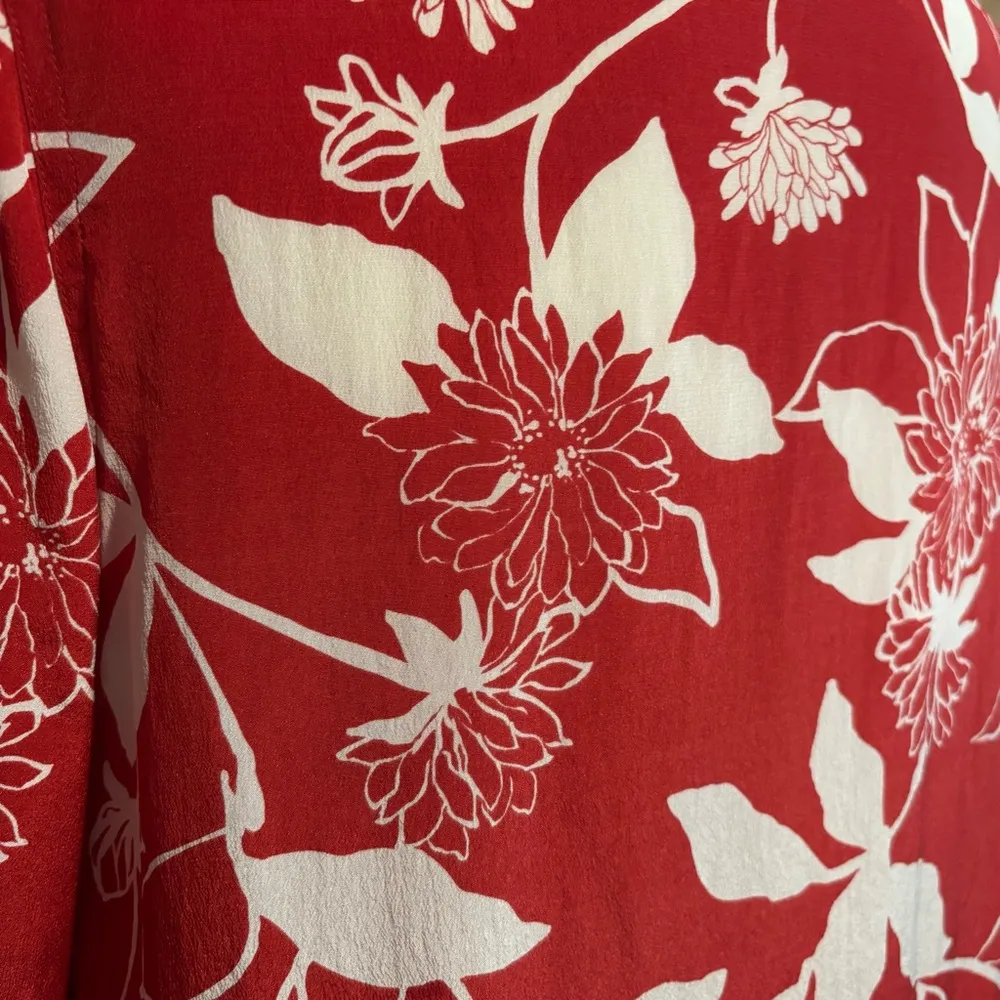 Vintage Yi Lin 100% Silk Beaded Blouse Mandarin Collar Sz M Red White Size M - Image 6