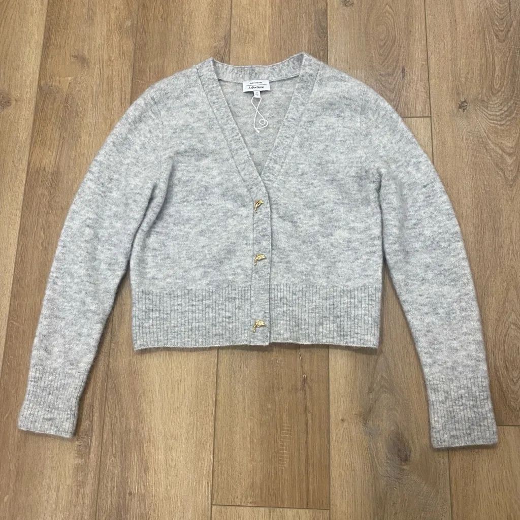 🌟& OTHER STORIES🌟 V NECK WOOL MOHAIR BLEND CARDIGAN GREY SZ M - Image 2