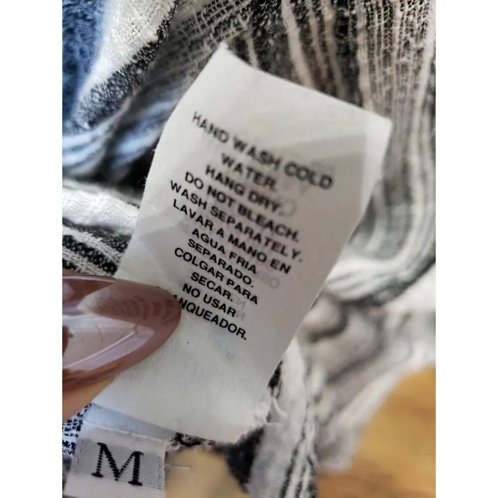 Women's Zara Striped Button Front Shirt Size M Rayon Linen Blend Casual Top Black Size M - Image 13