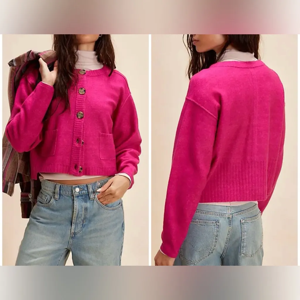NWOT Free People Luna Cardigan - fuschia flame - medium - Image 2
