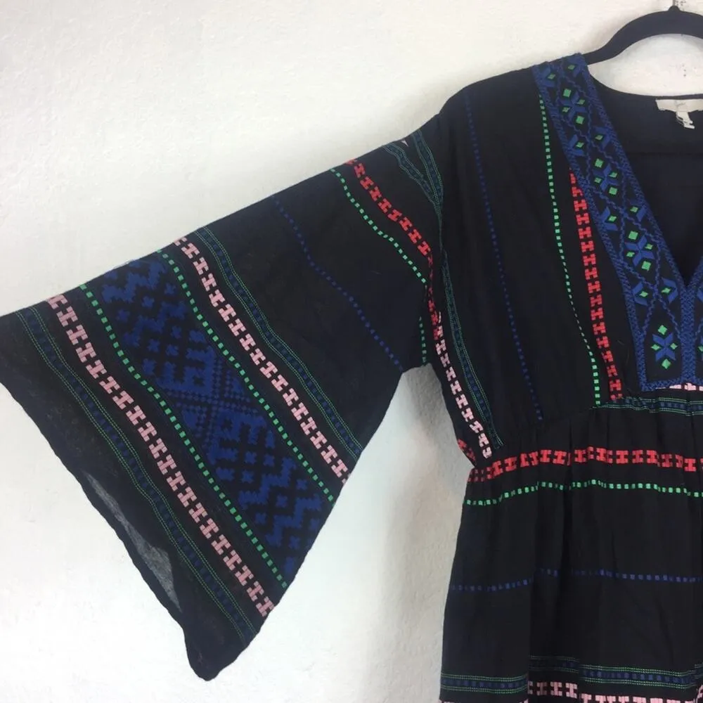 Anthropologie Joie Sada Black Embroidered Mini Dress Medium Babydoll Bell Sleeve - Image 10