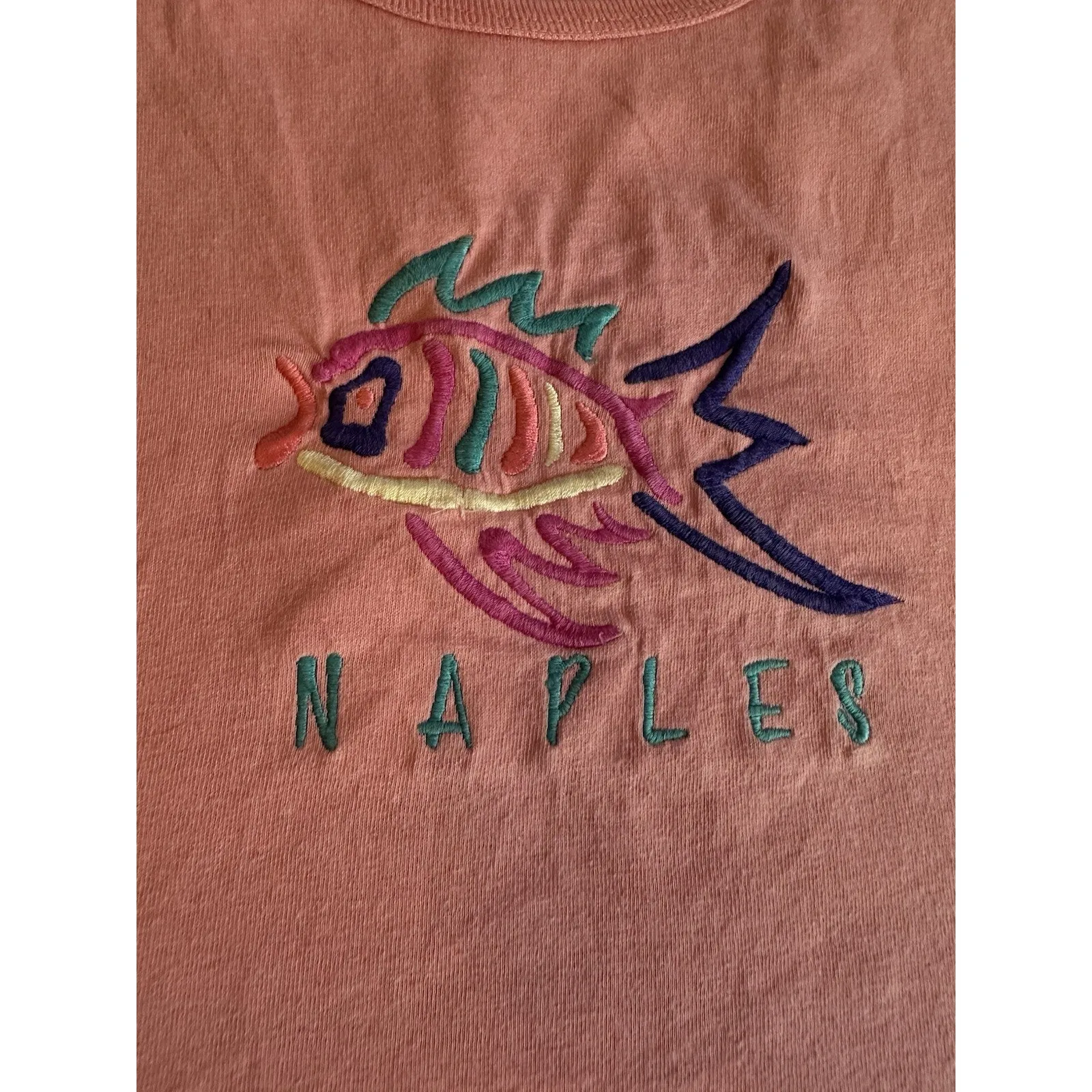 Vintage Naples Florida Anvil Beach Peach Tank Top 90s Women’s Large Made in USA - Image 4