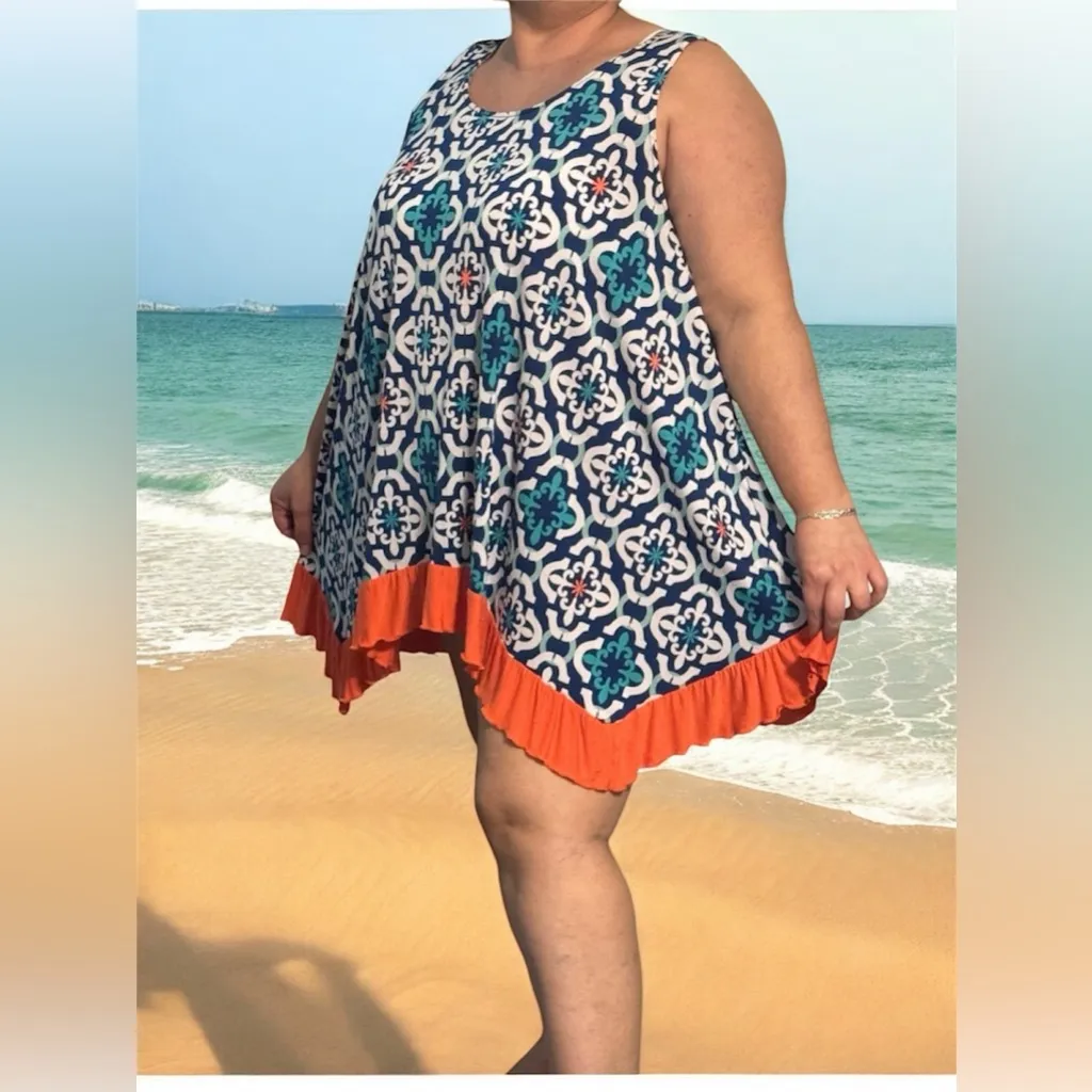 Perfectly Priscilla Made in USA Vibrant Sleeveless Tunic with Geometric Design Blue Size XL - Image 3