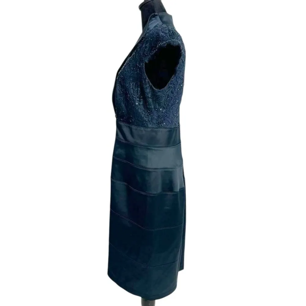 Tadashi Shoji Size 12 Blue Dress Evening Cocktail Party Bandage Lace Detail - Image 4