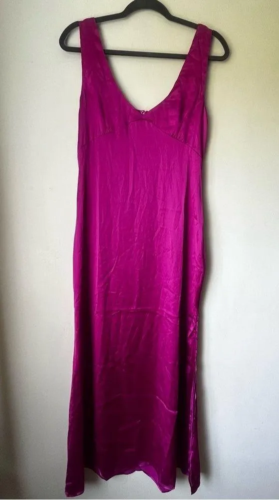Princess Polly Lynsey Fuchsia Satin Side Slit Midi Dress 6 - Image 10