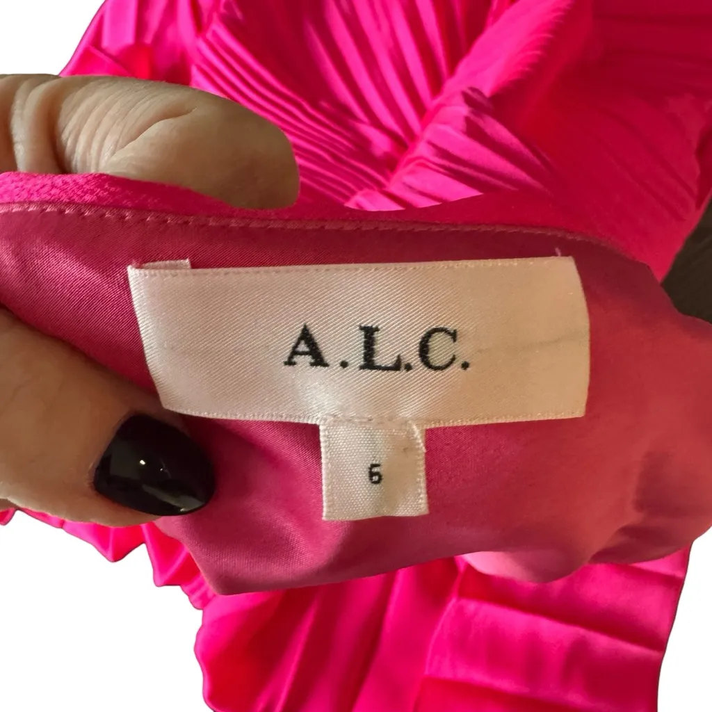 A.L.C. - One-Shoulder Pleated Midi Dress Hot Pink Sz6 - Image 10