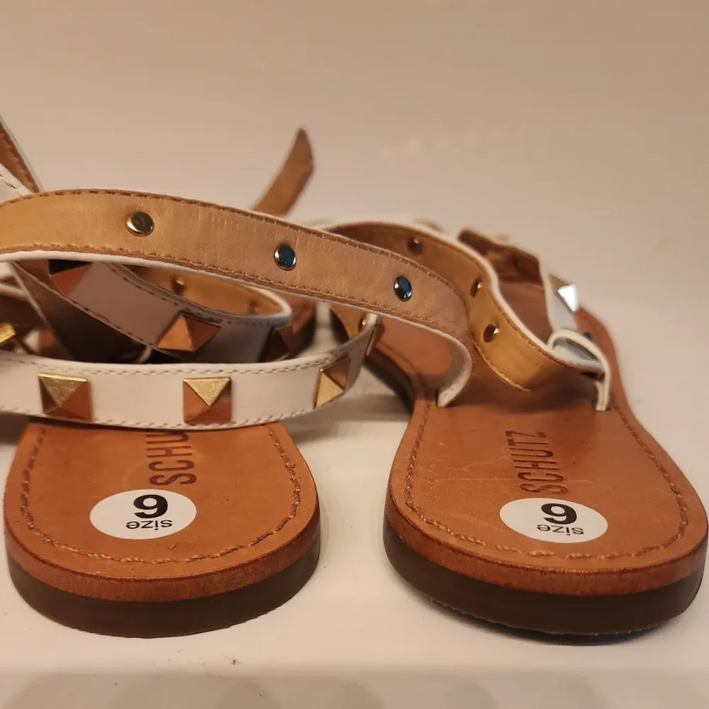 SCHUTZ Courtney Studed Wrap Sandal White Gold Size 6B - Image 6