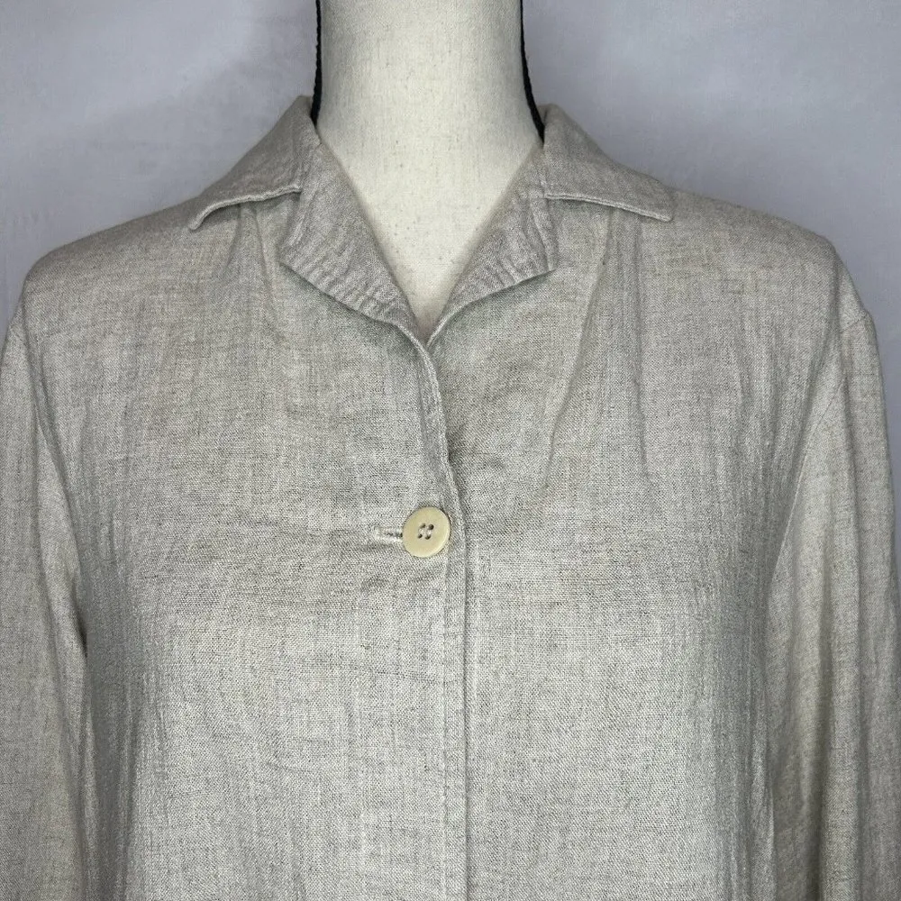 Eileen Fisher Tan One-Button Shirt Jacket Linen Rayon Blend Sz Petite Small PS - Image 2