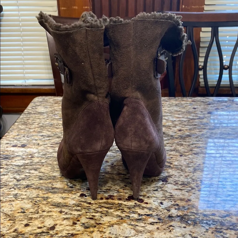 Chic Brown Suede Ankle Boots with Buckle Detail Size 9.5 - Image 6