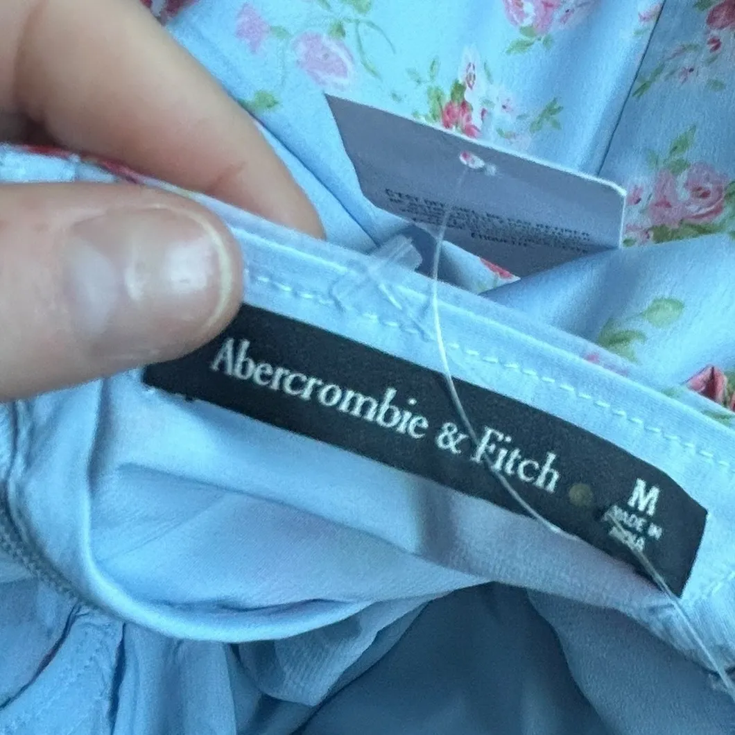 Abercrombie & Fitch Light Blue Floral Print Ruffle High Low Midi Dress Med NWT - Image 10