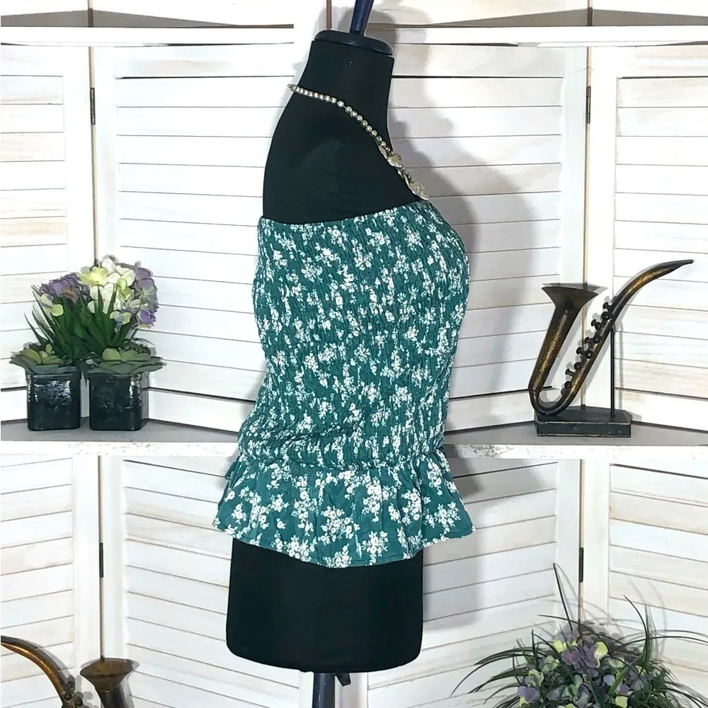 Shein Strapless Chiffon Ruffled Floral Top XS - Image 3