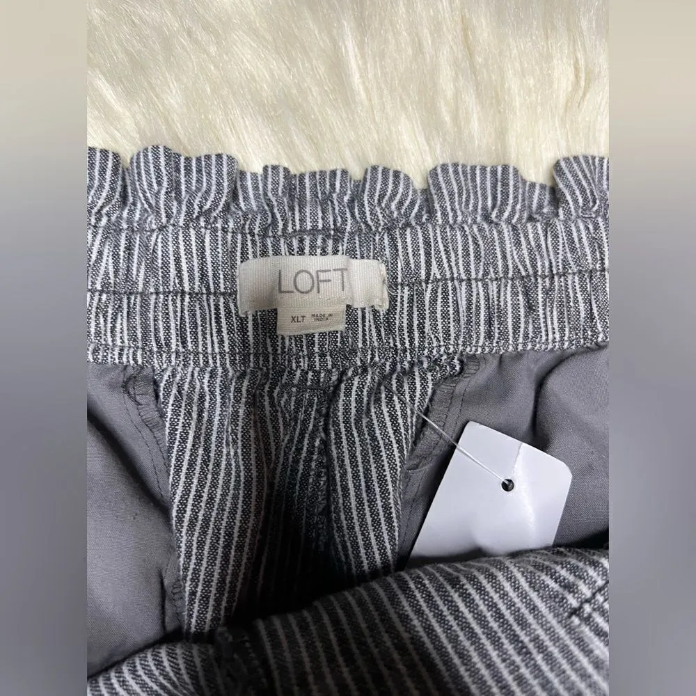 Loft grey/ivory stripped linen blend belted pants sz XLT - Image 2