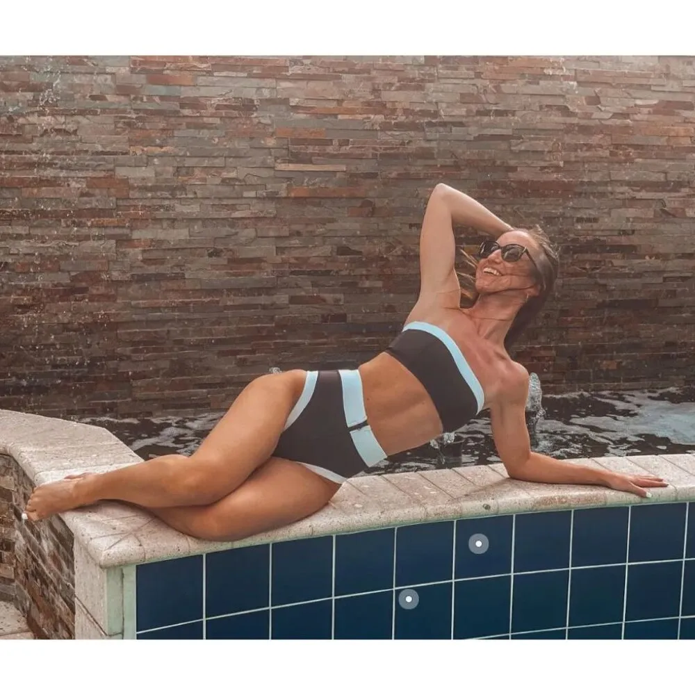 GIGI C Eddie Bikini Top in Black & White Colorblock XSmall Womens Swimsuit Size XS - Image 10