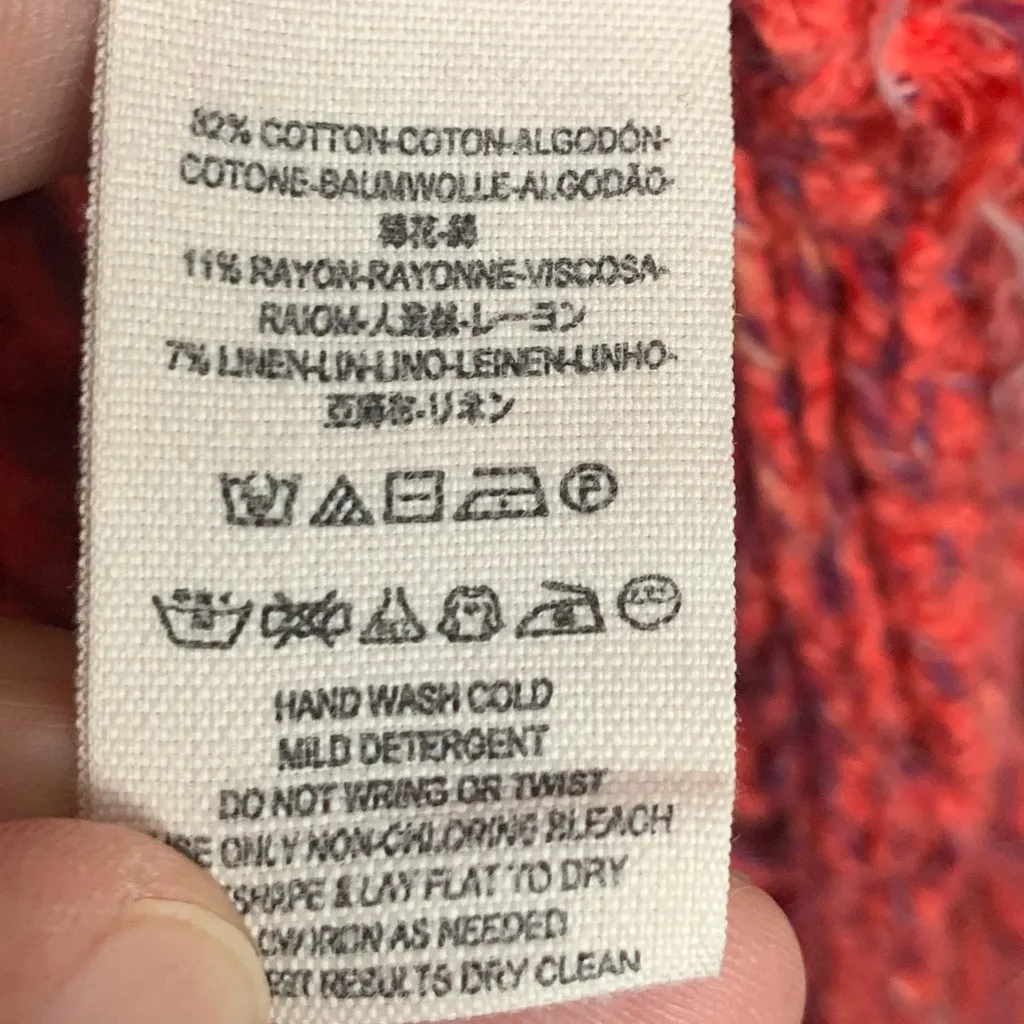 Free People Women Size Medium Santa‎ Rosa Red Hooded Fringe Hem Crochet Sweater - Image 5