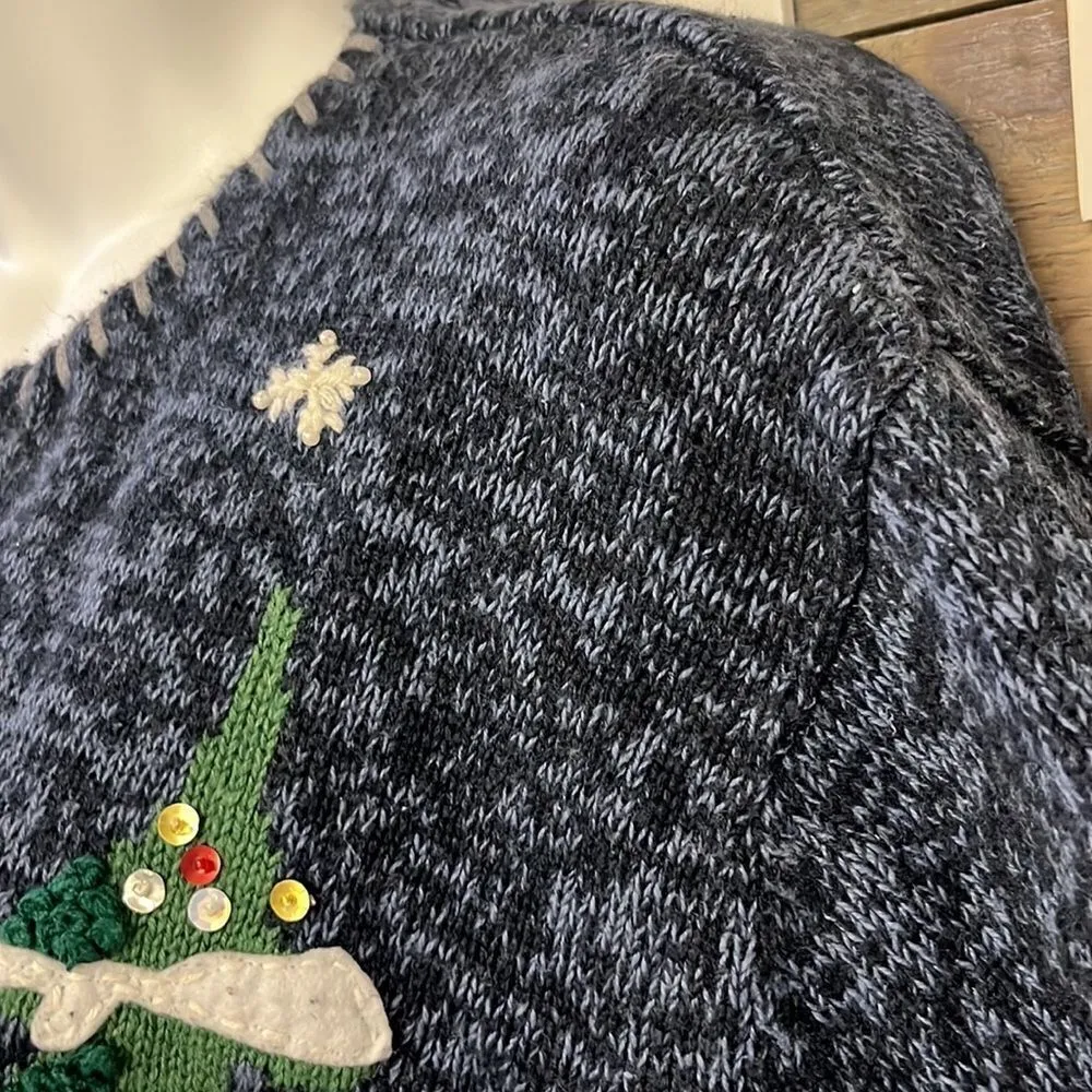 TIARA International 2003 Vintage Heather Blue Christmas Sweater Cardigan - Image 5