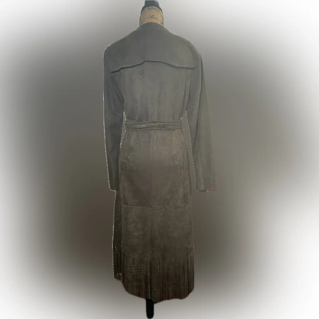 Vocal USA Western Cowgirl Fringe Tassel Belted Faux Suede Long Jacket Duster M - Image 6