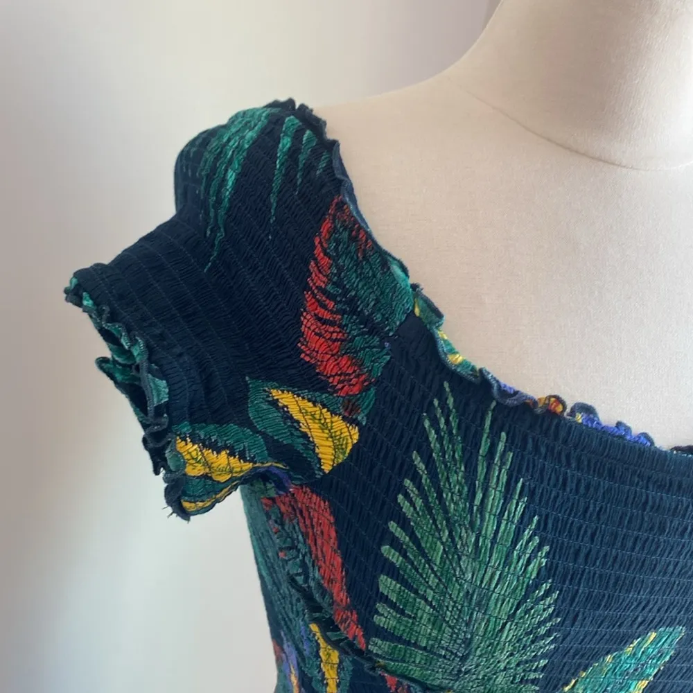 PATRONS OF PEACE Jumpsuit Romper Womens Sz Medium Green Tropical Leaf Print Vaca - Image 2