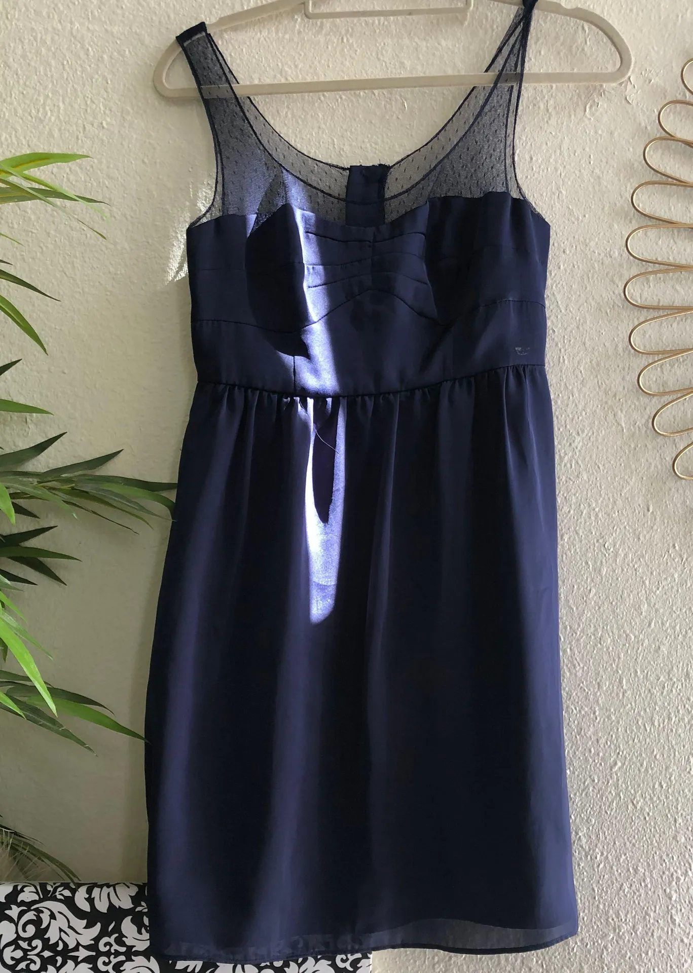 American Eagle 90s  Outfitters navy blue dress with mesh overlay and a pleated bodice. - Image 2