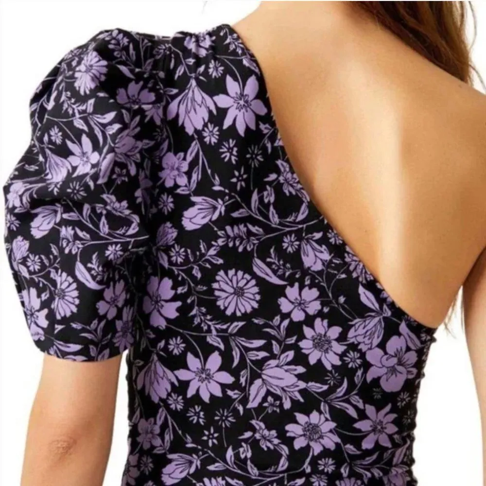 Free People Black Purple Floral One Shoulder Somethin' Bout You Bodysuit Size S - Image 4