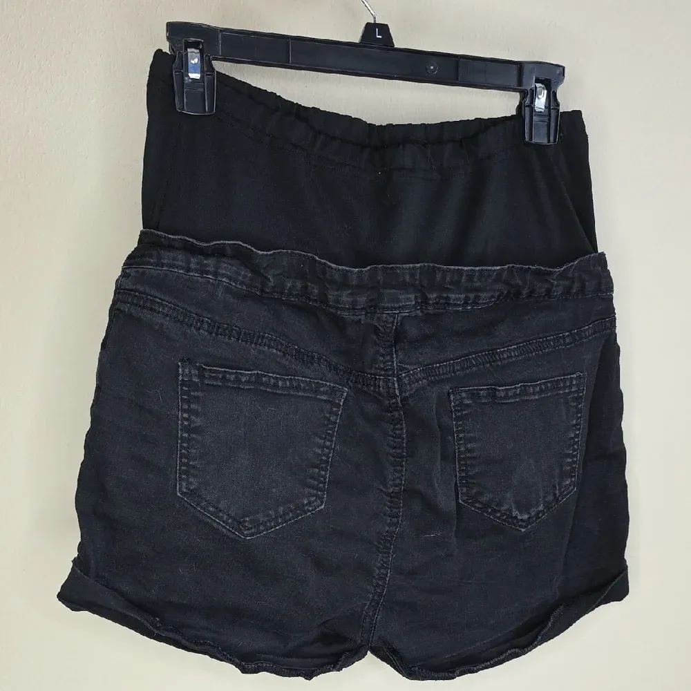 Maternity Shorts Tummy Control Band Cuffed Hem Black Large - Image 2