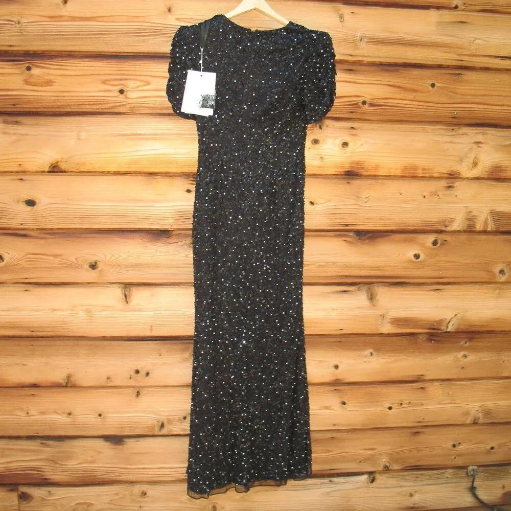 MAC DUGGAL 24003 Womens Black Gathered Short Sleeve Beaded Gown - Image 13