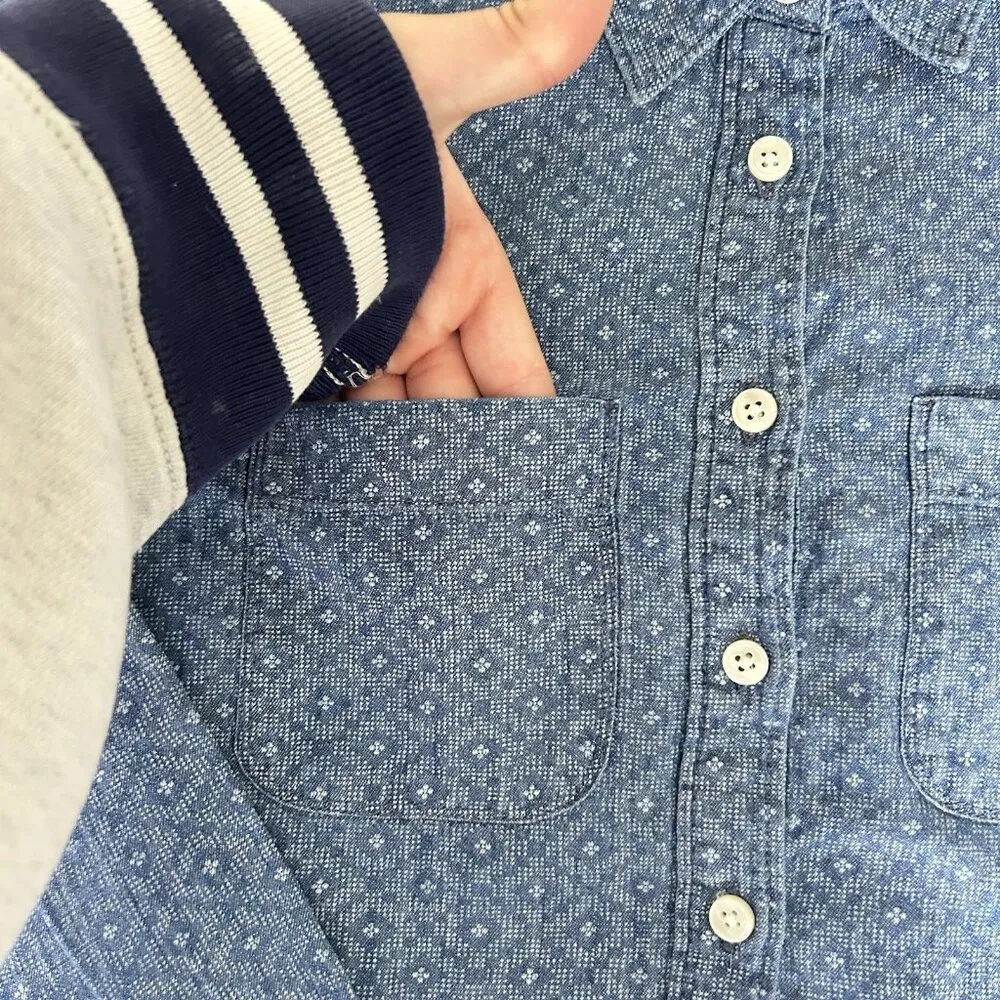 Ann Taylor Loft Long Sleeve Button Up Shirt Blue Diamond Pockets Womens Small S Size undefined - Image 4