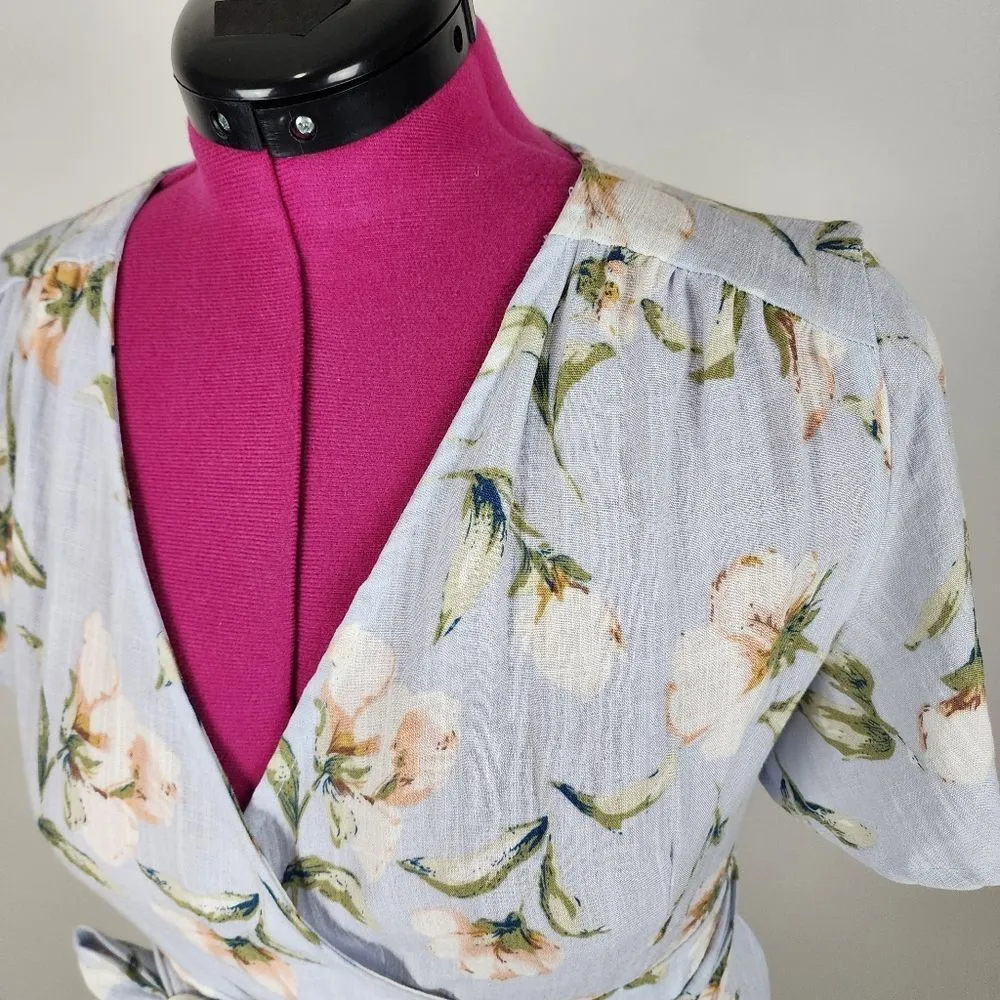 Promesa High-low Wrap Dress Light Blue Floral Asymmetrical Spring Summer Sz M - Image 13