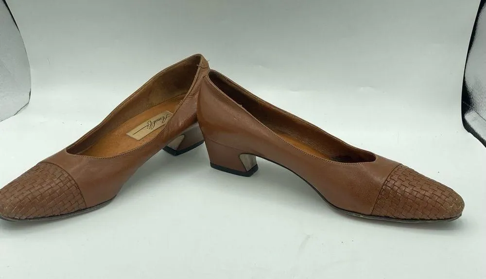 Amalfi Simpson Horsebit Basket weave brown leather Loafers slip on dress casual Size 7 - Image 7